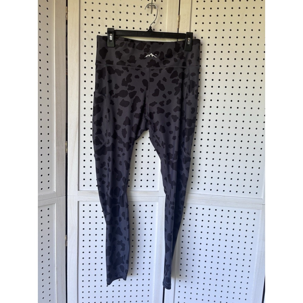 DOPE Lofty Tech Leggings Womens L Gray Black Animal Print Stretch Active Pockets